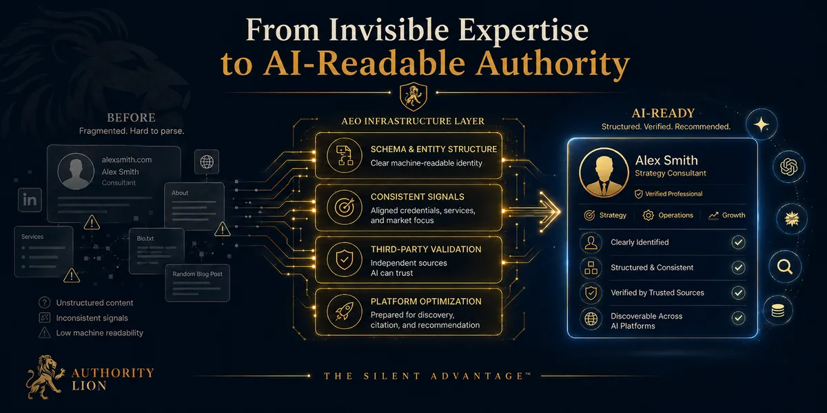 AEO Architecture Diagram: From Invisible Expertise to AI-Readable Authority